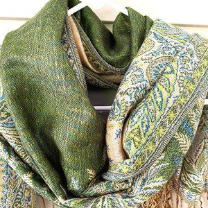 Green & Beige Reversible Paisley Pashmina Scarf Winter Shawls Women Hair Wraps